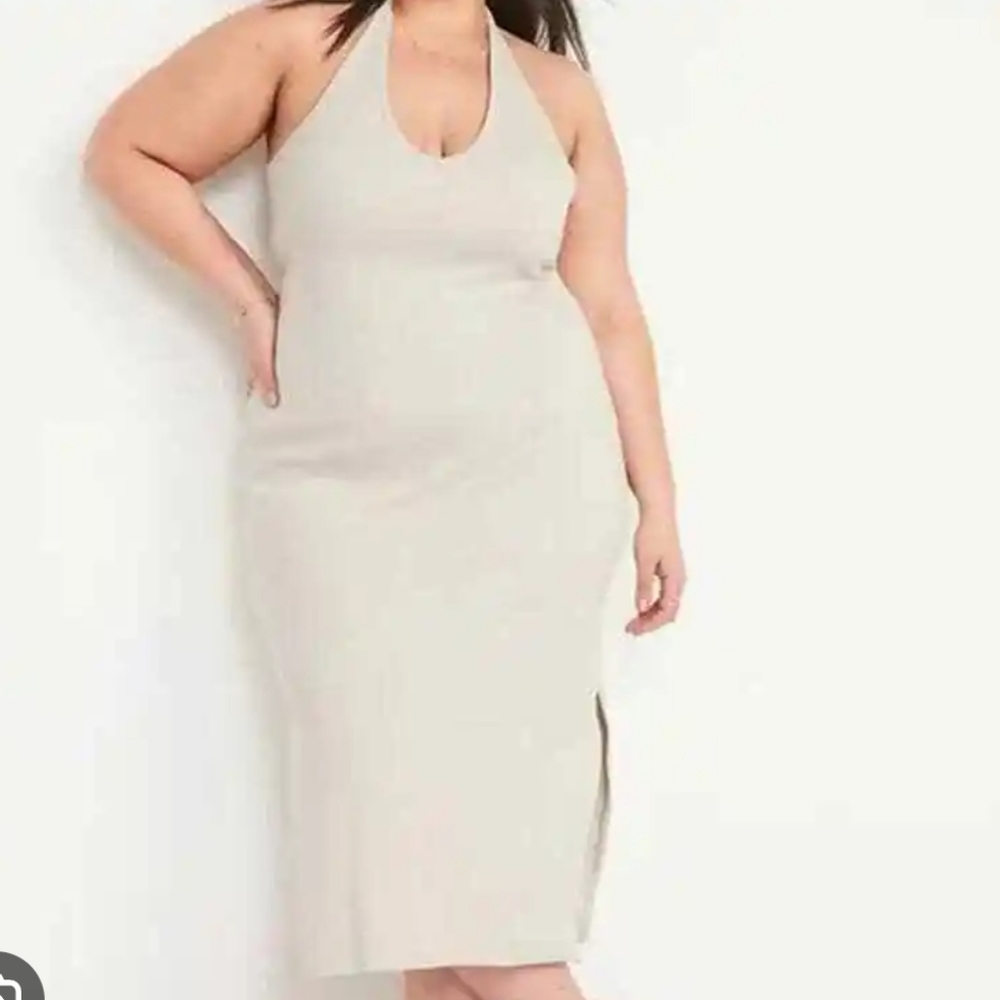 NWT Old Navy ribbed halter dress Oatmeal Neutral Plus Size 4X Beach Coastal